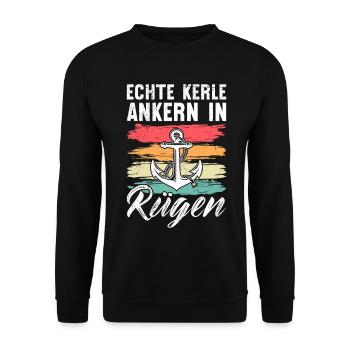 Island of Rügen REAL GUYS ANCHORING IN RÜGEN SAILORS - Unisex Sweatshirt - black - Front - Alina (178cm) & Michal (187cm)