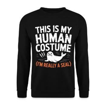 Seehund Kostüm Wortwitz - Unisex Pullover - Schwarz - Vorne - Alina (178cm) & Michal (187cm)