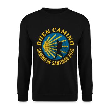 Buen Camino 2026 | Jakobsweg, Pilger, Santiago - Unisex Pullover - Schwarz - Vorne - Alina (178cm) & Michal (187cm)