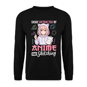 Easily Distracted By Anime And Sketching - Unisex Sweatshirt - black - Front - Alina (178cm) & Michal (187cm)