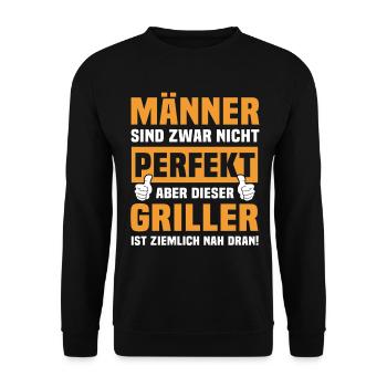 Lustige Griller Sprüche - Unisex Pullover - Schwarz - Vorne - Alina (178cm) & Michal (187cm)