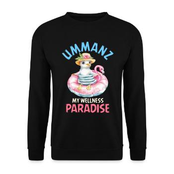 UMMANZ MEIN WELLNESS PARADIES Lustiges - Unisex Pullover - Schwarz - Vorne - Alina (178cm) & Michal (187cm)