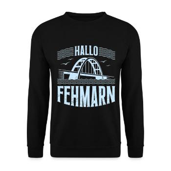 Fehmarn Souvenier HELLO FEHMARN Baltic Sea Funny - Unisex Sweatshirt - black - Front - Alina (178cm) & Michal (187cm)