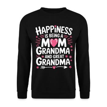 Glück: Mama, Oma und Ur-Oma - Unisex Pullover - Schwarz - Vorne - Alina (178cm) & Michal (187cm)