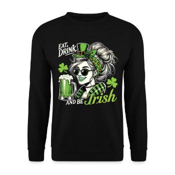 Eat Drink And Be Irish Shamrock Outfit - Unisex Sweatshirt - black - Front - Alina (178cm) & Michal (187cm)