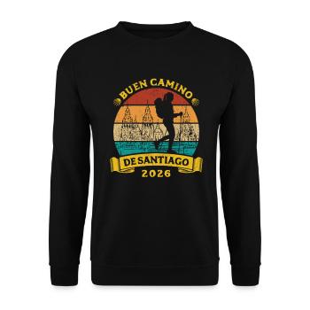 Buen Camino 2026 | Chemin de Saint-Jacques, Pèlerins, Santiago - Sweat-shirt Unisexe - noir - Devant - Alina (178cm) & Michal (187cm)