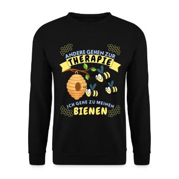 Lustiges Imker Design mit Bienen und Spruch - Unisex Pullover - Schwarz - Vorne - Alina (178cm) & Michal (187cm)