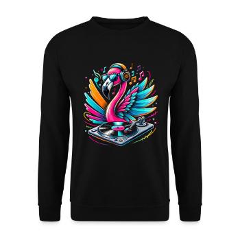 DJ Flamingo with headphones and turntable - Unisex Sweatshirt - black - Front - Alina (178cm) & Michal (187cm)
