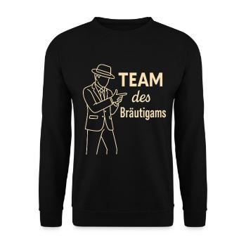 Team des Bräutigams, Minimal JGA Shirt - Unisex Pullover - Schwarz - Vorne - Alina (178cm) & Michal (187cm)