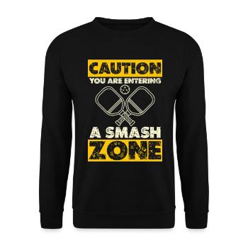 Vorsicht: Smash Zone - Unisex Pullover - Schwarz - Vorne - Alina (178cm) & Michal (187cm)