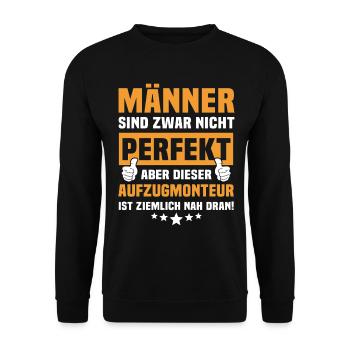 Lustige Aufzugmonteur Sprüche - Unisex Pullover - Schwarz - Vorne - Alina (178cm) & Michal (187cm)