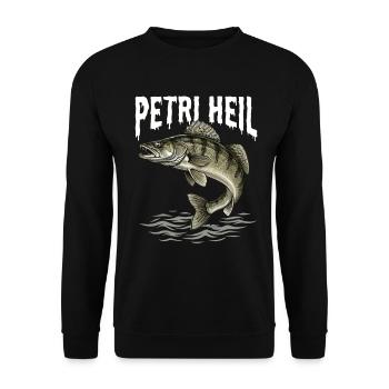 Petri Heil – Zanderjäger - Unisex Sweatshirt - black - Front - Alina (178cm) & Michal (187cm)