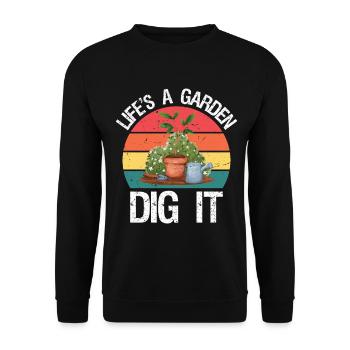 Gardening Life is A Garden Dig It Plant Lover Gift - Unisex Pullover - Schwarz - Vorne - Alina (178cm) & Michal (187cm)