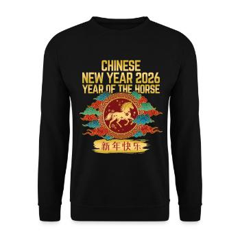 Nouvel An chinois 2026 Année du cheval lunaire - Sweat-shirt Unisexe - noir - Devant - Alina (178cm) & Michal (187cm)