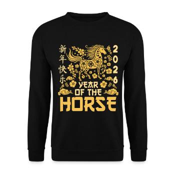 Année du zodiaque chinois du cheval Nouvel An lunaire - Sweat-shirt Unisexe - noir - Devant - Alina (178cm) & Michal (187cm)