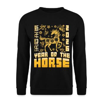 Year Of Horse Chinese Zodiac Lunar New Year 2026 - Unisex Sweatshirt - black - Front - Alina (178cm) & Michal (187cm)