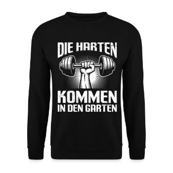 Gewichtheber DIE HARTEN KOMMEN IN DEN GARTEN - Unisex Pullover - Schwarz - Vorne - Alina (178cm) & Michal (187cm)
