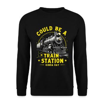 Dampfzug Bahnhoftag - Unisex Pullover - Schwarz - Vorne - Alina (178cm) & Michal (187cm)