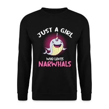 Just A Girl Who Loves Narwhals - Unisex Pullover - Schwarz - Vorne - Alina (178cm) & Michal (187cm)