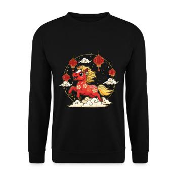 Year Of Horse Chinese Zodiac Chinese New Year 2026 - Unisex Sweatshirt - black - Front - Alina (178cm) & Michal (187cm)