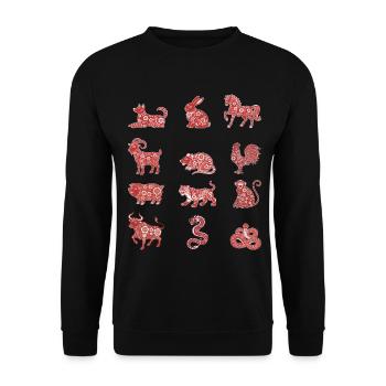 Chinese New Year Chinese Zodiac Animal Sign Floral - Unisex Sweatshirt - black - Front - Alina (178cm) & Michal (187cm)