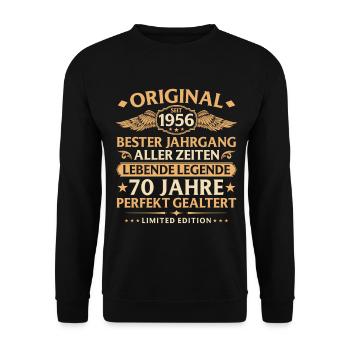 Anniversaire né en 1956 - 70 ans - Sweat-shirt Unisexe - noir - Devant - Alina (178cm) & Michal (187cm)
