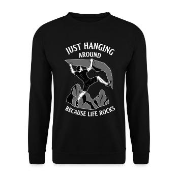 Ich hänge einfach herum, weil das Leben beim Klettern rockt - Unisex Pullover - Schwarz - Vorne - Alina (178cm) & Michal (187cm)
