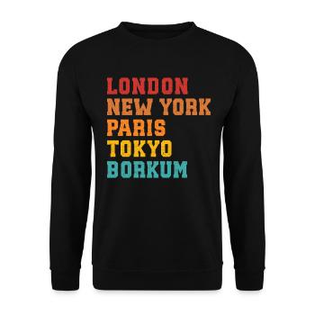 Mer du Nord LONDRES NEW YORK PARIS TOKYO BORKUM - Sweat-shirt Unisexe - noir - Devant - Alina (178cm) & Michal (187cm)