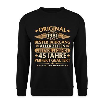 Anniversaire né en 1981 - 45 ans - Sweat-shirt Unisexe - noir - Devant - Alina (178cm) & Michal (187cm)