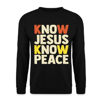 Erkenne Jesus Kenne Frieden Christliches Geschenk Glaube - Unisex Pullover - Schwarz - Vorne - Alina (178cm) & Michal (187cm)
