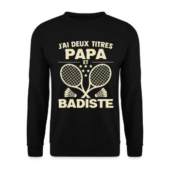 Papa Badminton Cadeau Anniversaire Fête Des Pères  - Sweat-shirt Unisexe - noir - Devant - Alina (178cm) & Michal (187cm)