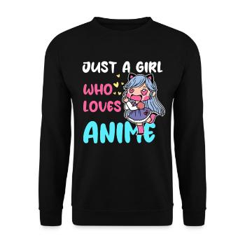 Mädchen liebt Anime Chibi - Unisex Pullover - Schwarz - Vorne - Alina (178cm) & Michal (187cm)