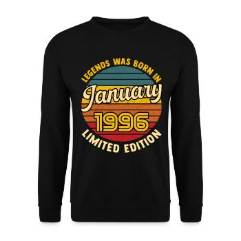Légende Née en Janvier 1996 Anniversaire 30 ans  - Sweat-shirt Unisexe - noir - Devant - Alina (178cm) & Michal (187cm)
