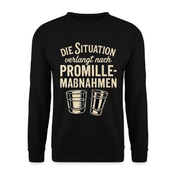 Promille-Maßnahmen witziger Partyspruch - Unisex Pullover - Schwarz - Vorne - Alina (178cm) & Michal (187cm)