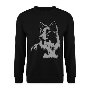 Border Collie Portrait – Kraftvolles Hundemotiv - Unisex Pullover - Schwarz - Vorne - Alina (178cm) & Michal (187cm)