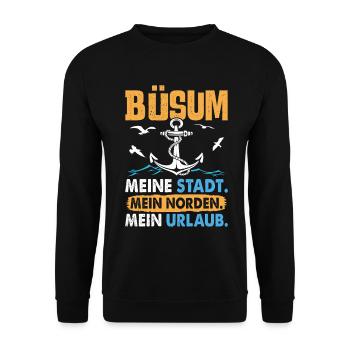 BÜSUM MEINE STADT MEIN NORDEN MEIN URLAUB Lustig - Unisex Pullover - Schwarz - Vorne - Alina (178cm) & Michal (187cm)