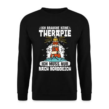 Nordsee Urlaub BRAUCH KEINE THERAPIE MUSS NACH - Unisex Pullover - Schwarz - Vorne - Alina (178cm) & Michal (187cm)