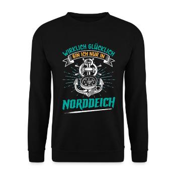 North Sea I'M ONLY REALLY HAPPY IN - Unisex Sweatshirt - black - Front - Alina (178cm) & Michal (187cm)