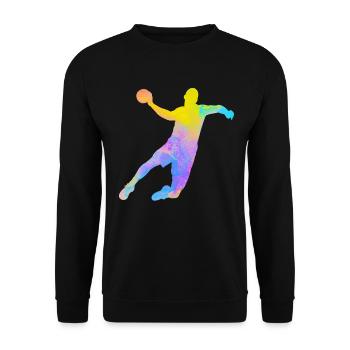 Handball-Handballspieler Farbenfroher Vater-Handballspieler - Unisex Pullover - Schwarz - Vorne - Alina (178cm) & Michal (187cm)