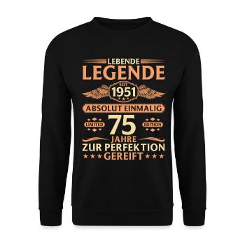 75th Birthday Absolutely Unique Born in 1951 - Unisex Sweatshirt - black - Front - Alina (178cm) & Michal (187cm)