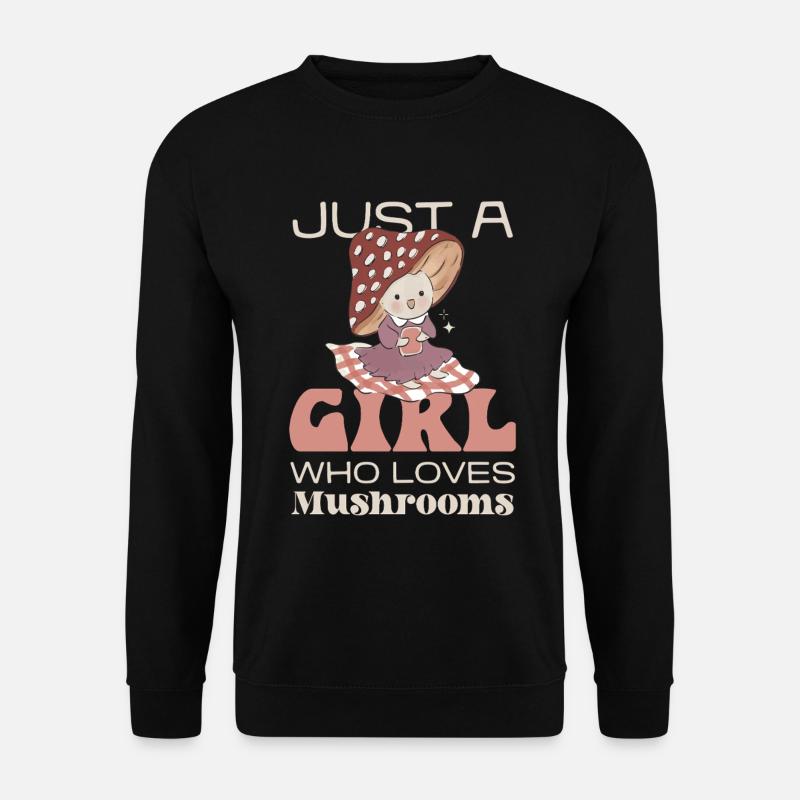 Mädchen liebt Pilze - Illustration - Unisex Pullover - Schwarz