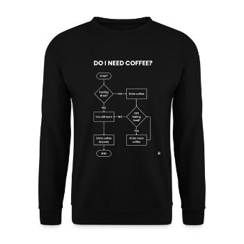 Brauche ich ein Kaffee-Flussdiagramm – Always Yes Gift - Unisex Pullover - Schwarz - Vorne - Alina (178cm) & Michal (187cm)