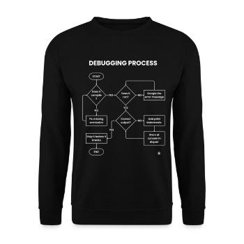 Debugging-Prozess – Gift vor den Pausen versenden - Unisex Pullover - Schwarz - Vorne - Alina (178cm) & Michal (187cm)