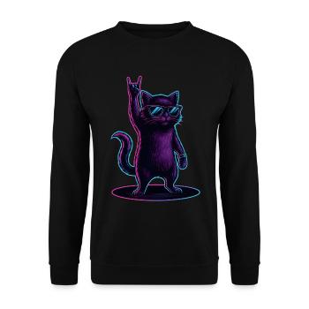 Chat Chat Synthwave avec la pose Rockhand - Sweat-shirt Unisexe - noir - Devant - Alina (178cm) & Michal (187cm)