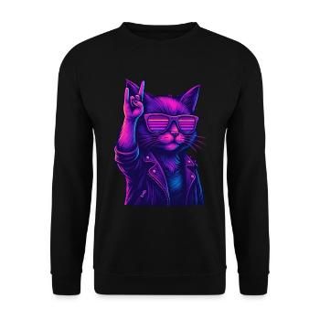 Synthwave Cat 2 Retro Rock 80s - Unisex Sweatshirt - black - Front - Alina (178cm) & Michal (187cm)