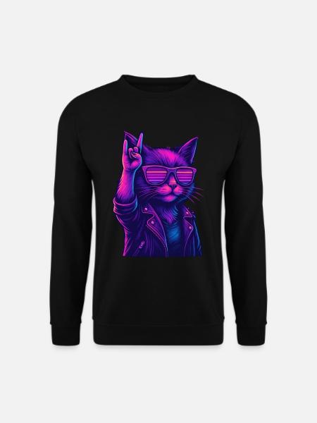 Synthwave Cat 2 Retro Rock 80s - Unisex Sweatshirt - black