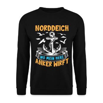NORDDEICH WHERE MY HEART DROPS ANCHOR Funny - Unisex Sweatshirt - black - Front - Alina (178cm) & Michal (187cm)