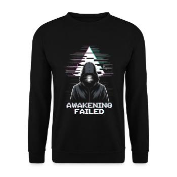 Glitch-Hacker mit „Awakening Failed“ Look - Unisex Pullover - Schwarz - Vorne - Alina (178cm) & Michal (187cm)