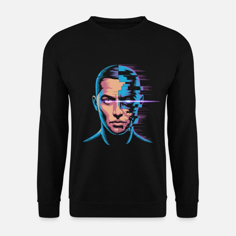 Glitch Portrait im digitalen Kunststil - Unisex Pullover - Schwarz