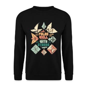 Origami Fold Well With Others - Unisex Sweatshirt - black - Front - Alina (178cm) & Michal (187cm)